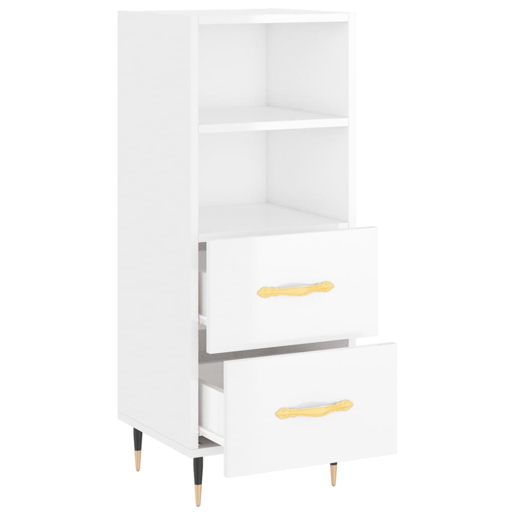skænk 34,5x34x90 cm konstrueret træ hvid højglans