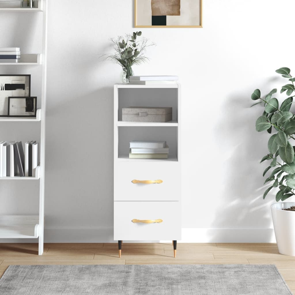 skænk 34,5x34x90 cm konstrueret træ hvid højglans