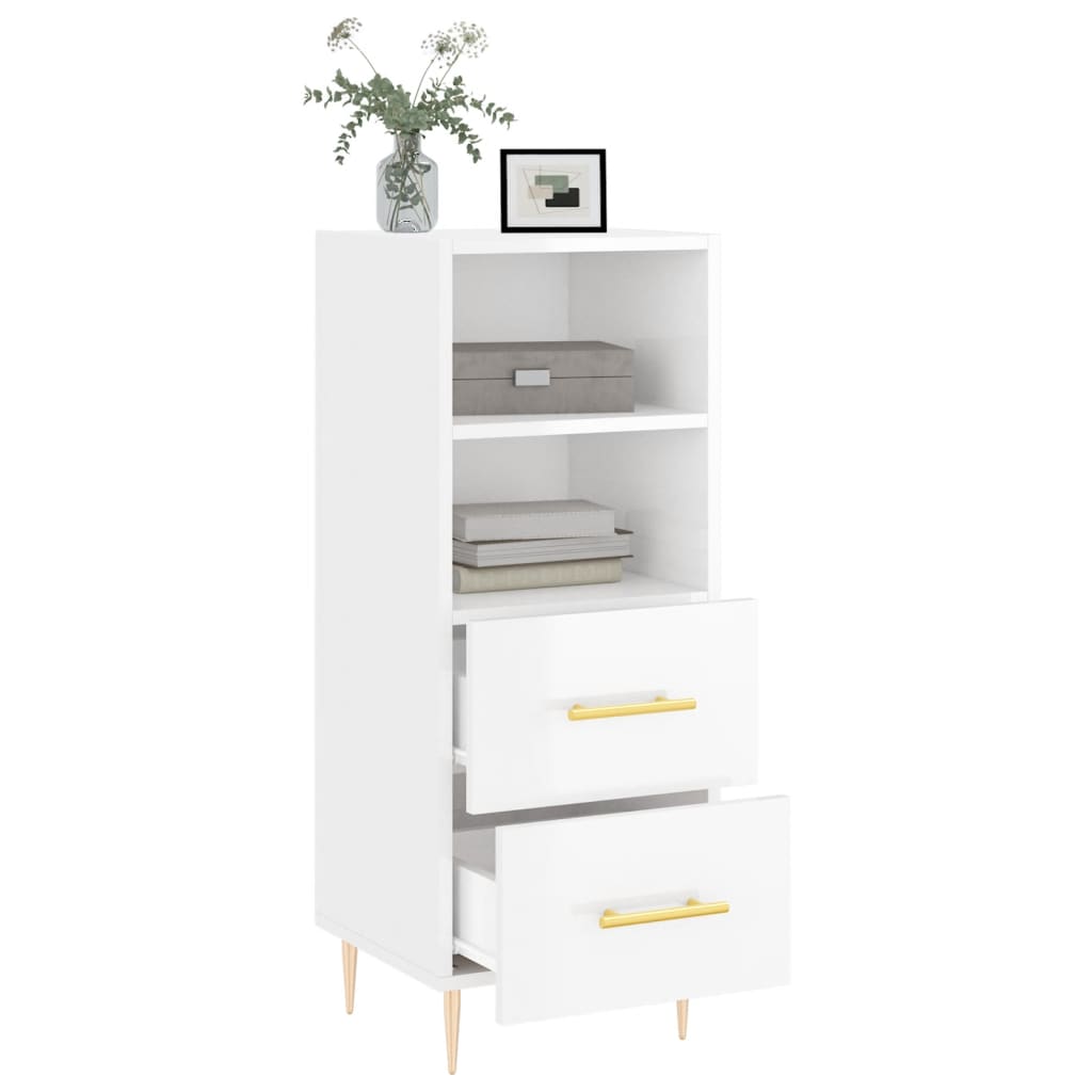 skænk 34,5x34x90 cm konstrueret træ hvid højglans