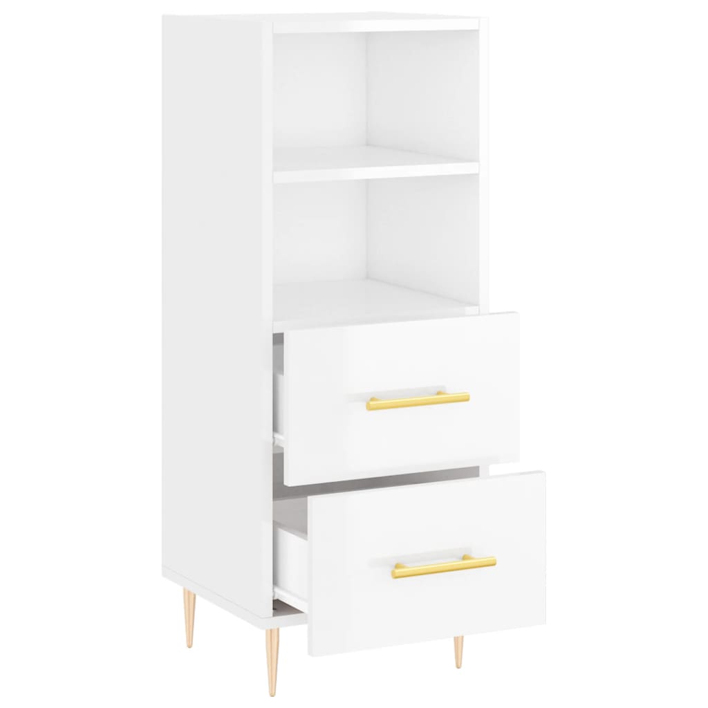 skænk 34,5x34x90 cm konstrueret træ hvid højglans