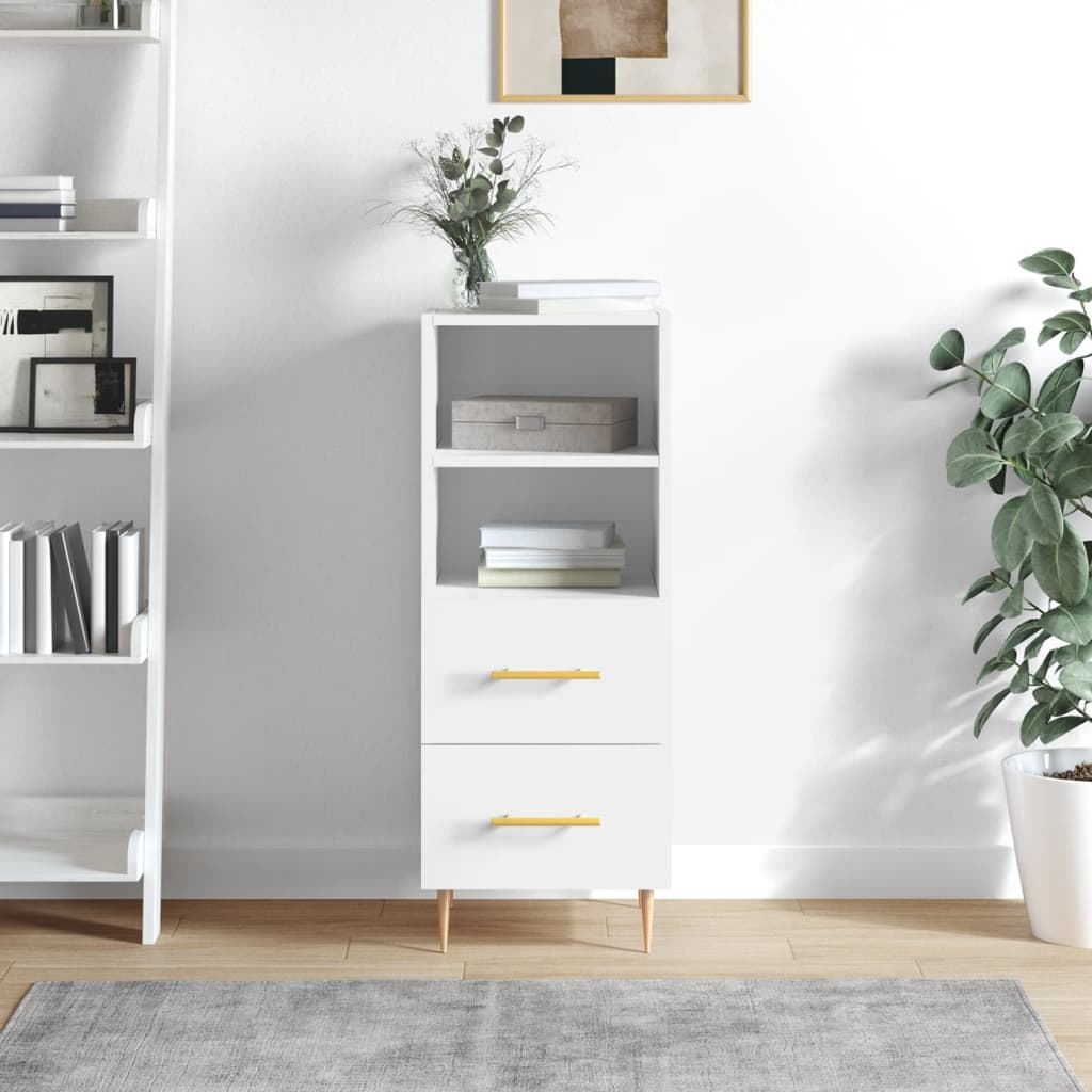 skænk 34,5x34x90 cm konstrueret træ hvid højglans