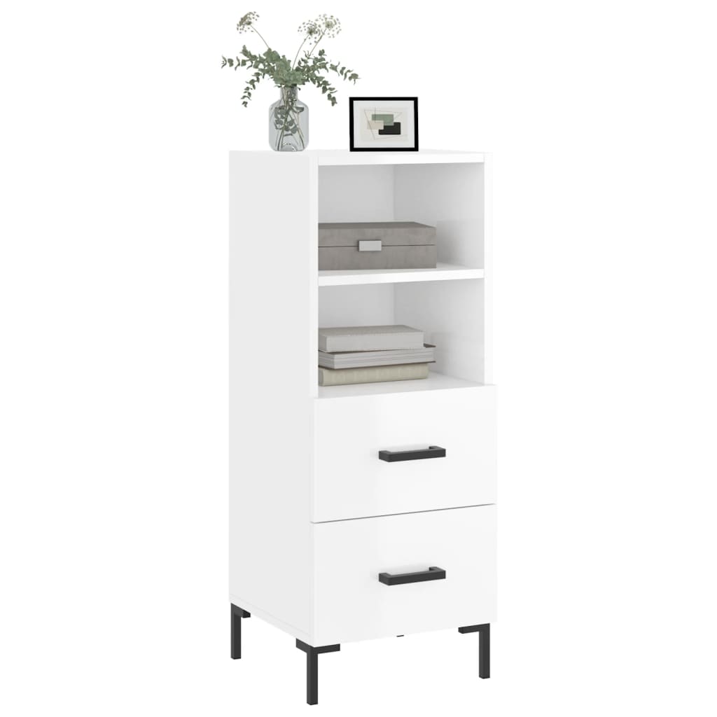 skænk 34,5x34x90 cm konstrueret træ hvid højglans