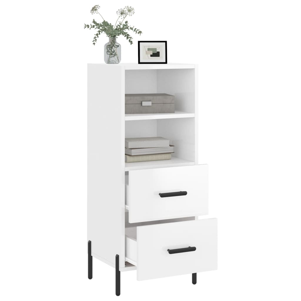 skænk 34,5x34x90 cm konstrueret træ hvid højglans