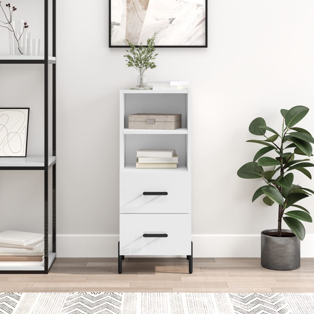 skænk 34,5x34x90 cm konstrueret træ hvid højglans