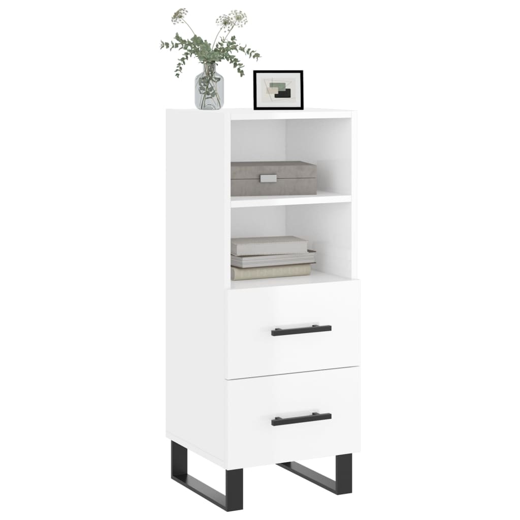 skænk 34,5x34x90 cm konstrueret træ hvid højglans