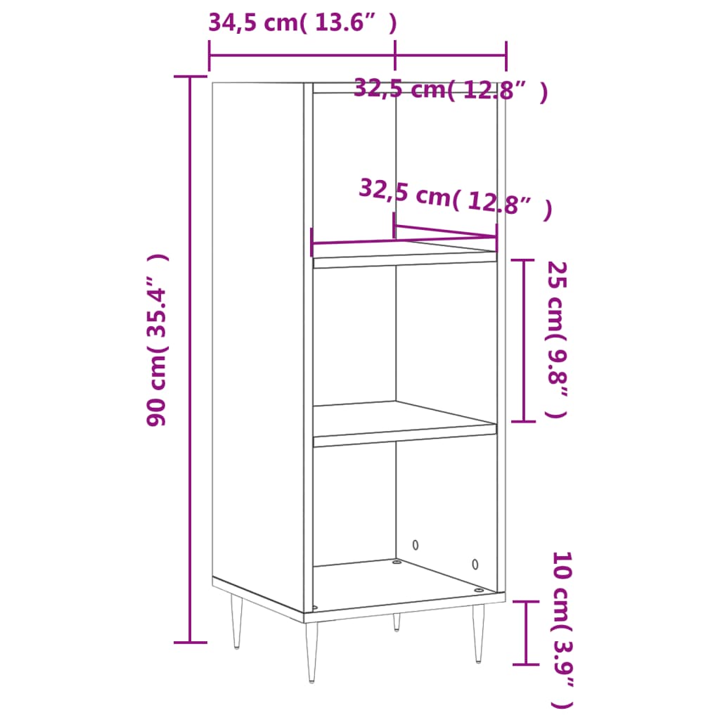 skænk 34,5x32,5x90 cm konstrueret træ hvid højglans