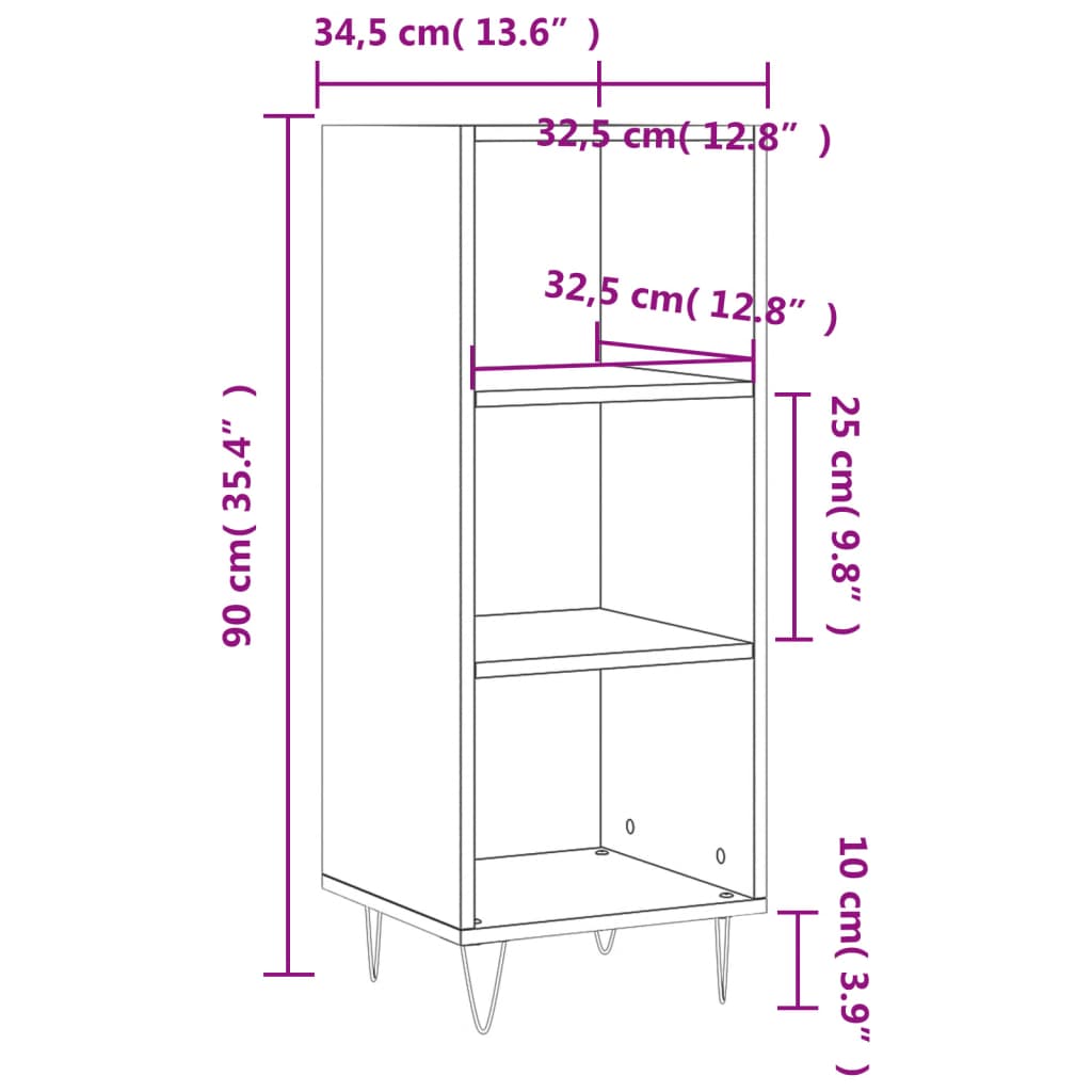 skænk 34,5x32,5x90 cm konstrueret træ brun egetræsfarve