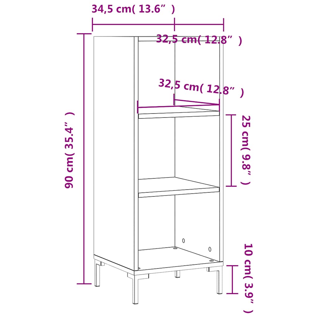 skænk 34,5x32,5x90 cm konstrueret træ sort