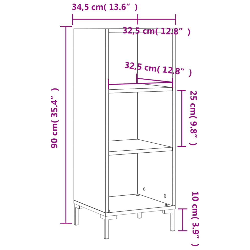 skænk 34,5x32,5x90 cm konstrueret træ hvid højglans
