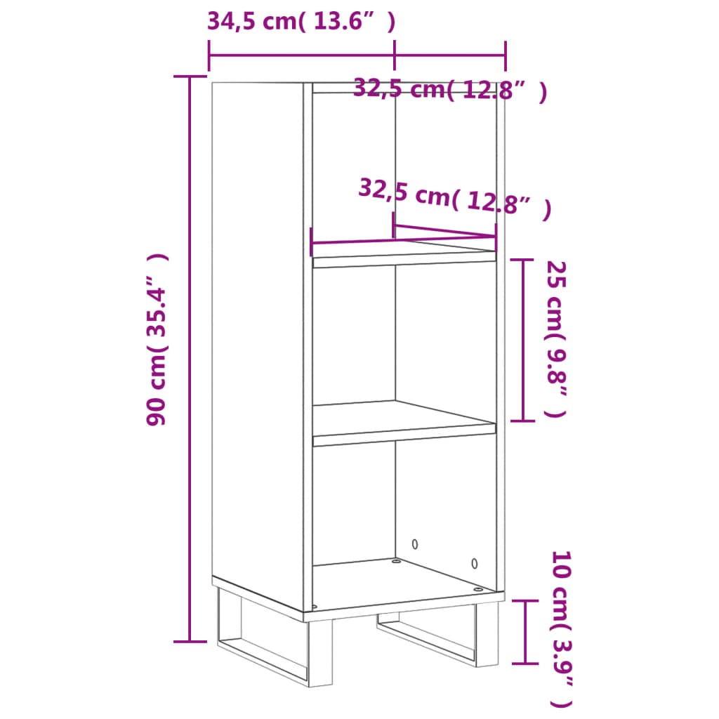 skænk 34,5x32,5x90 cm konstrueret træ betongrå