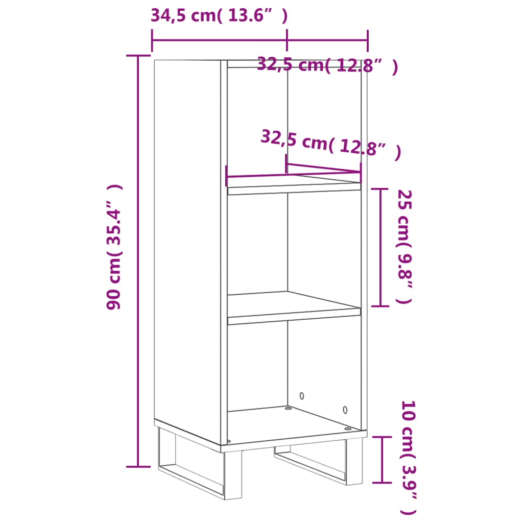 skænk 34,5x32,5x90 cm konstrueret træ røget egetræsfarve
