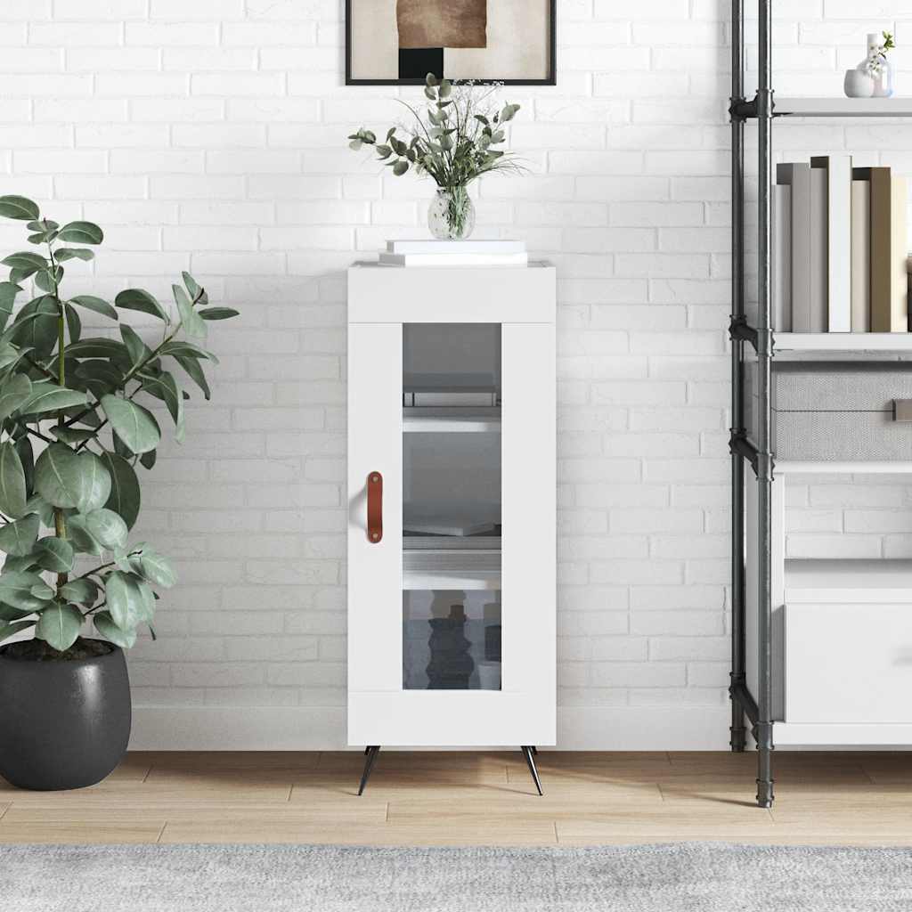 skænk 34,5x34x90 cm konstrueret træ hvid højglans