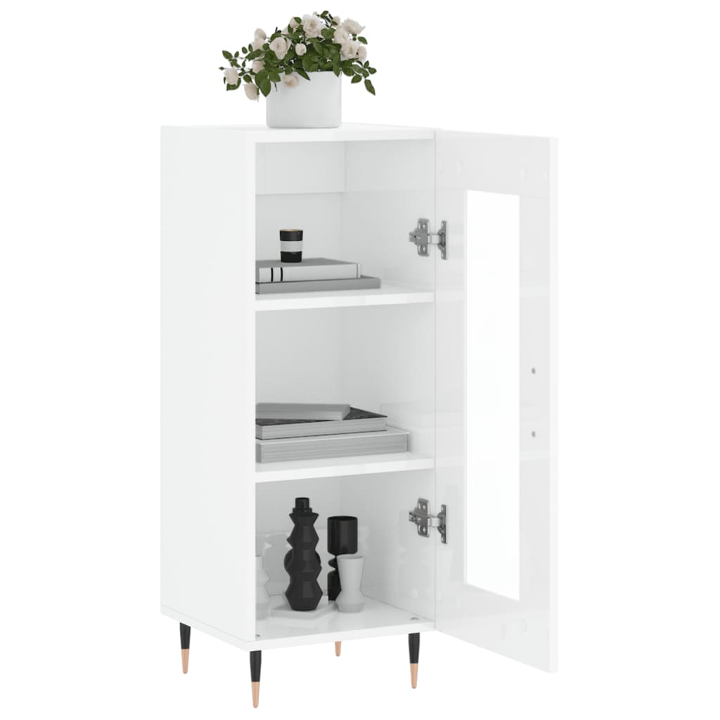 skænk 34,5x34x90 cm konstrueret træ hvid højglans