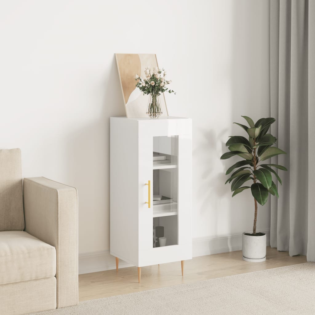 skænk 34,5x34x90 cm konstrueret træ hvid højglans