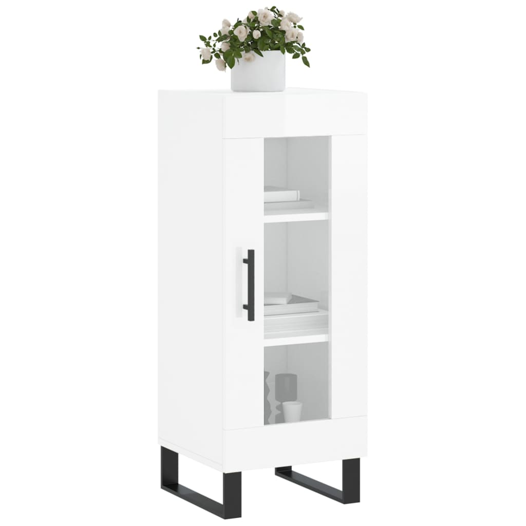 skænk 34,5x34x90 cm konstrueret træ hvid højglans