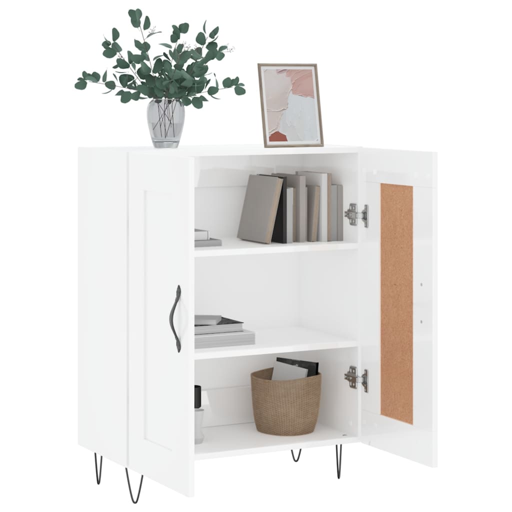 skænk 69,5x34x90 cm konstrueret træ hvid højglans