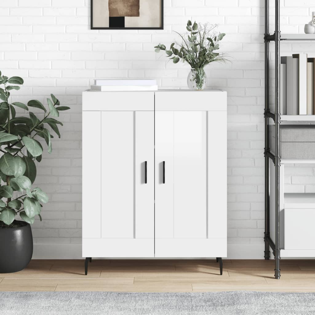skænk 69,5x34x90 cm konstrueret træ hvid højglans