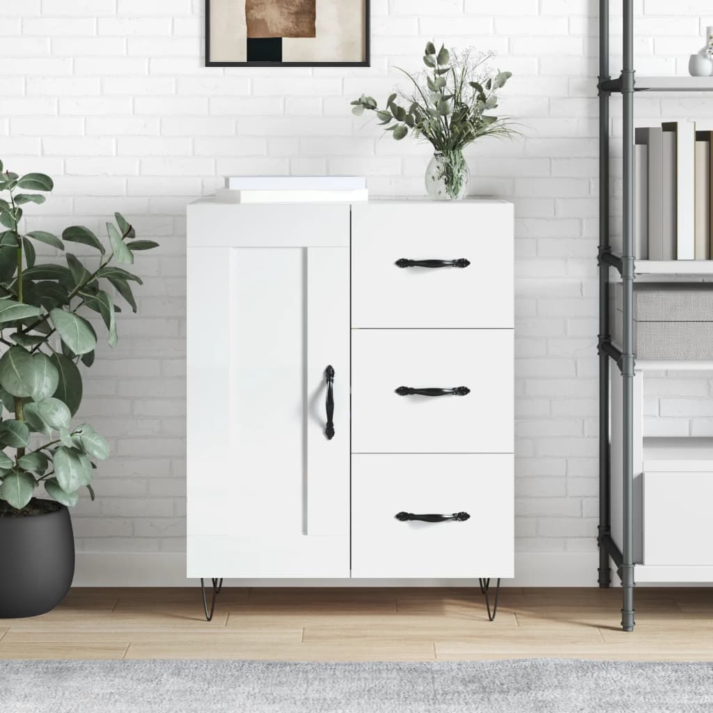 skænk 69,5x34x90 cm konstrueret træ hvid højglans