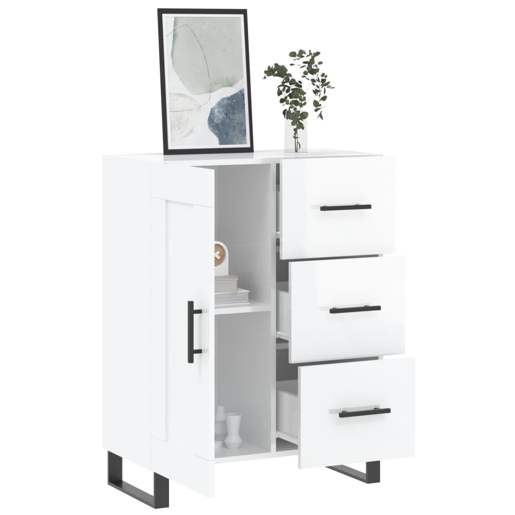 skænk 69,5x34x90 cm konstrueret træ hvid højglans