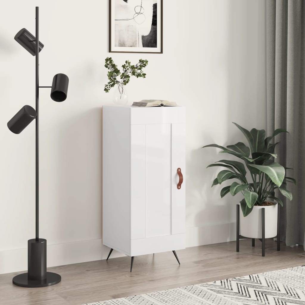 skænk 34,5x34x90 cm konstrueret træ hvid højglans