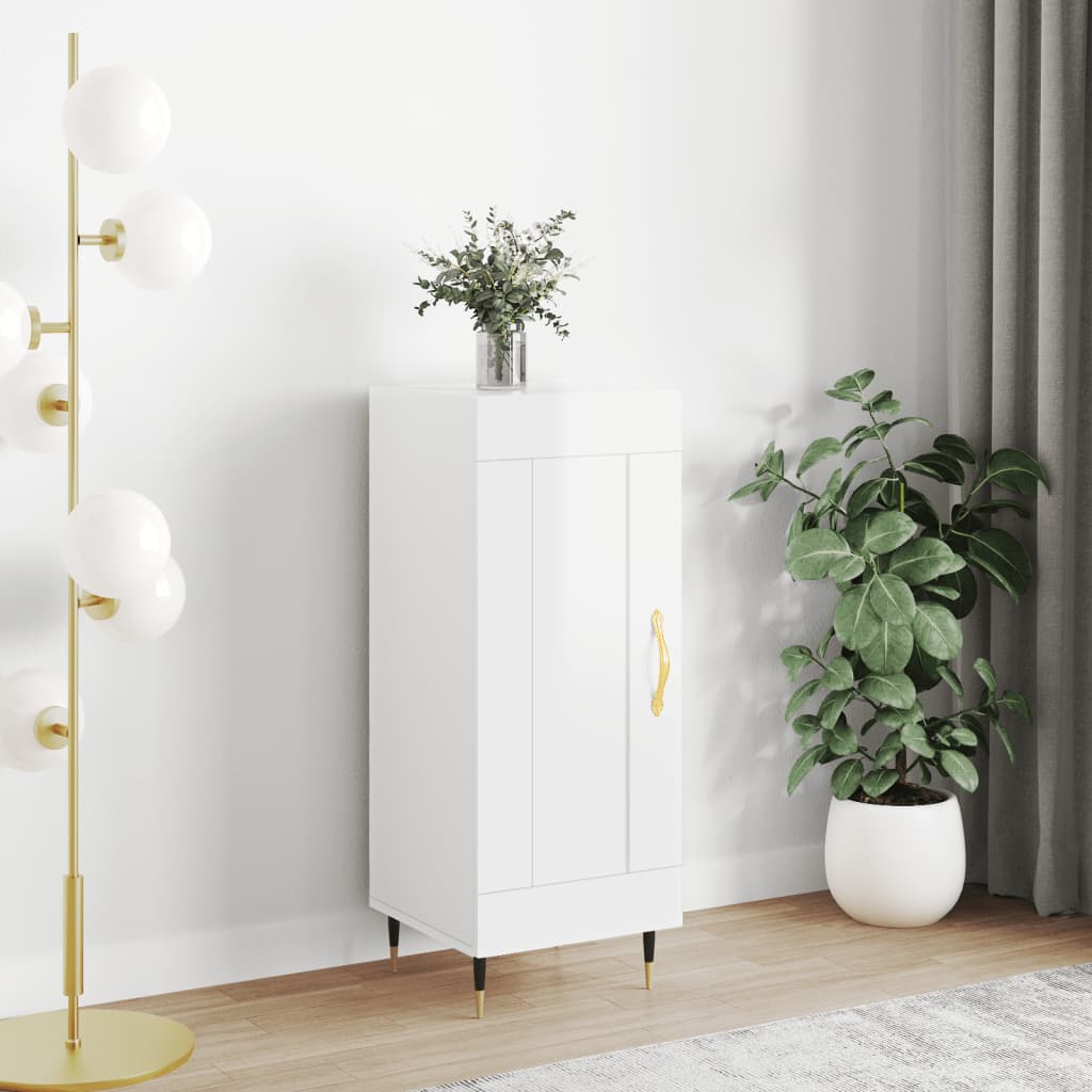 skænk 34,5x34x90 cm konstrueret træ hvid højglans