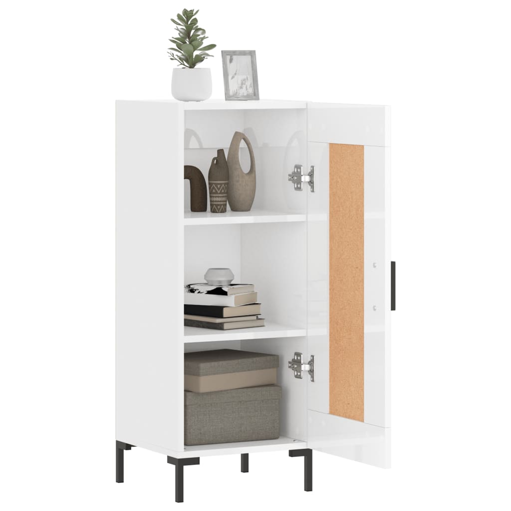 skænk 34,5x34x90 cm konstrueret træ hvid højglans