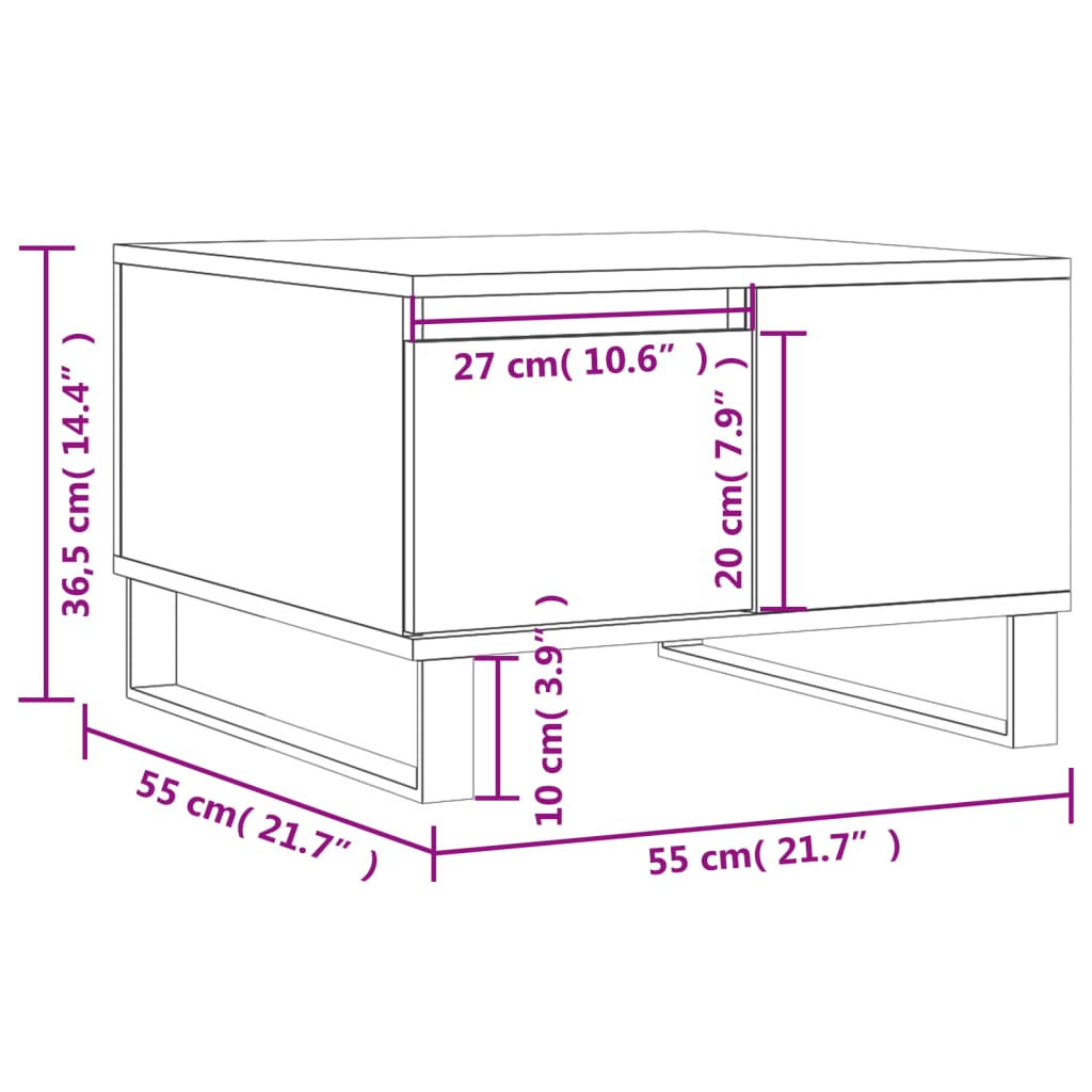 sofabord 55x55x36,5 cm konstrueret træ sonoma-eg