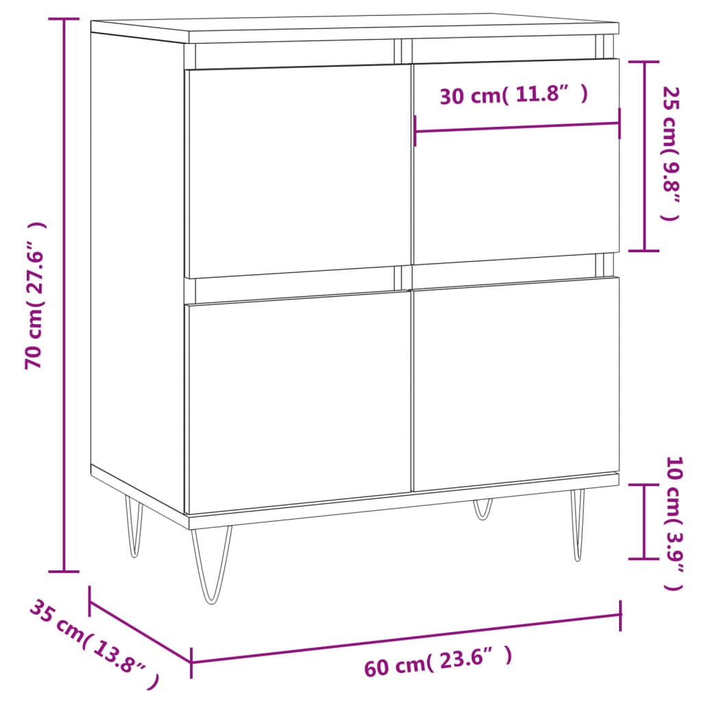skænk 60x35x70 cm konstrueret træ grå sonoma-eg