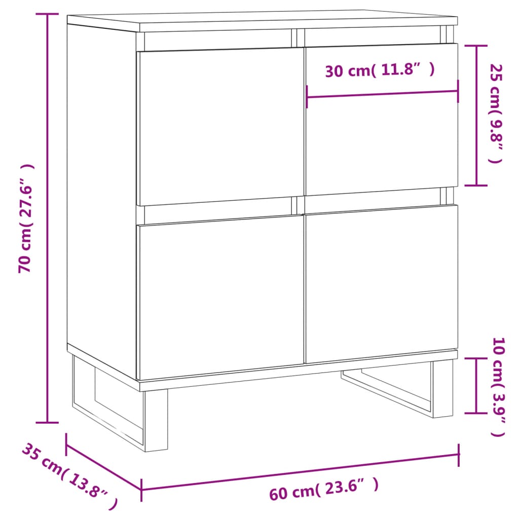 skænk 60x35x70 cm konstrueret træ hvid højglans