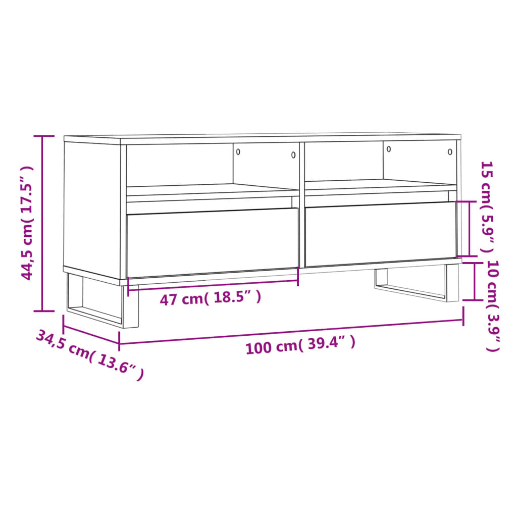 tv-bord 100x34,5x44,5 cm konstrueret træ grå sonoma-eg