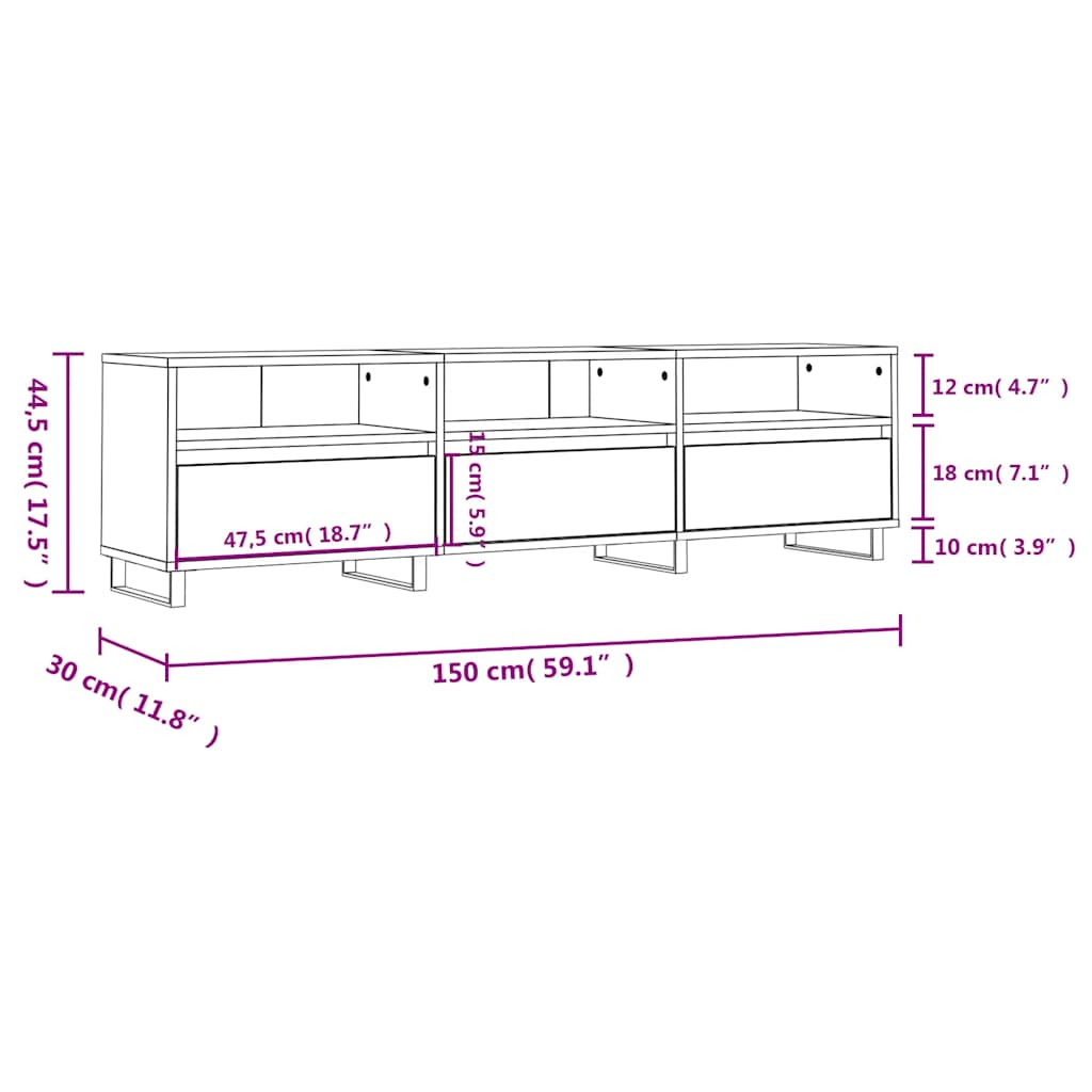 tv-bord 150x30x44,5 cm konstrueret træ sonoma-eg