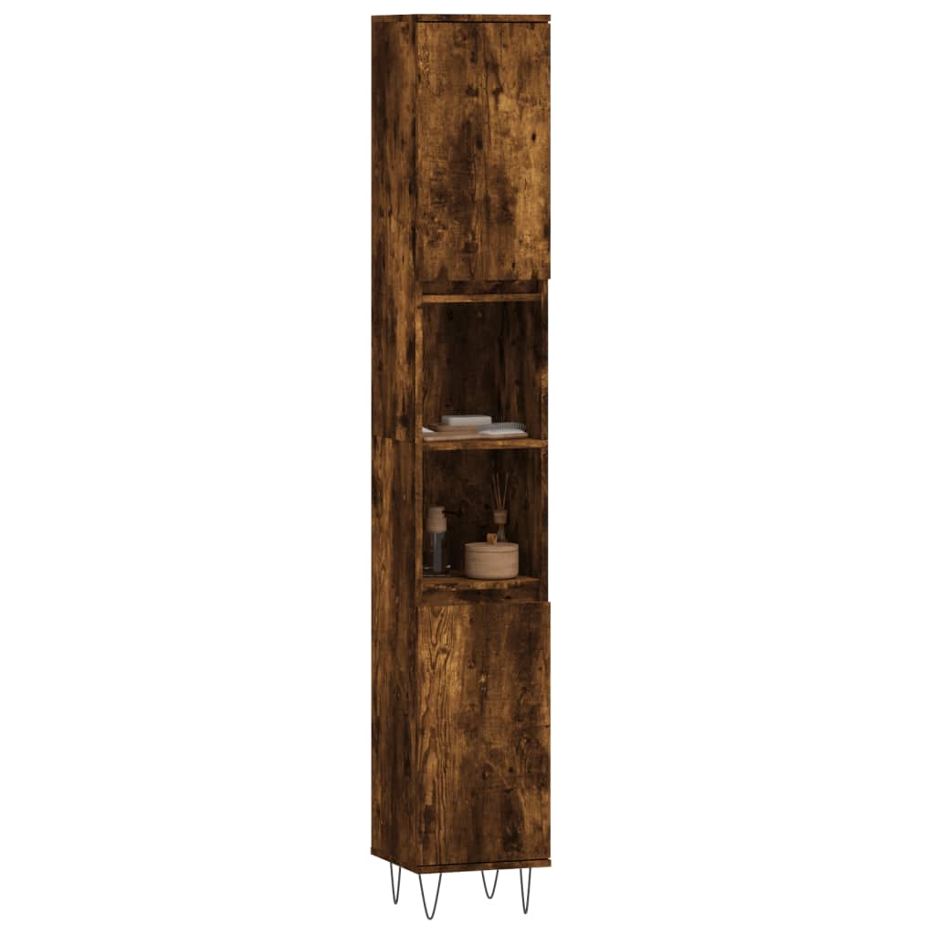 badeværelsesskab 30x30x190 cm konstrueret træ røget egetræ