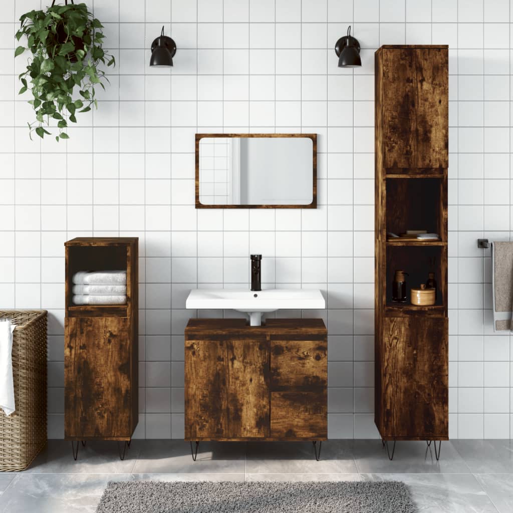 badeværelsesskab 30x30x190 cm konstrueret træ røget egetræ billede