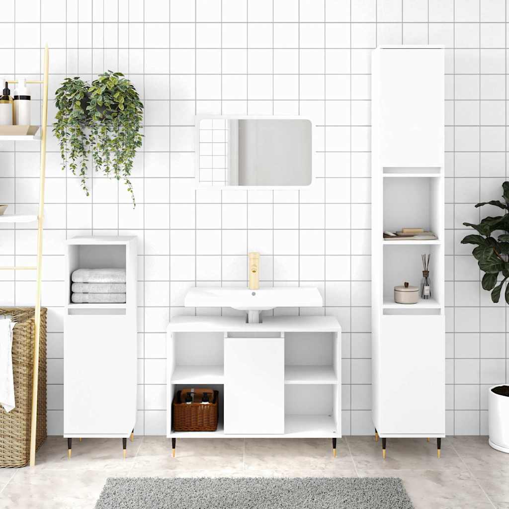 badeværelsesskab 30x30x100 cm konstrueret træ hvid