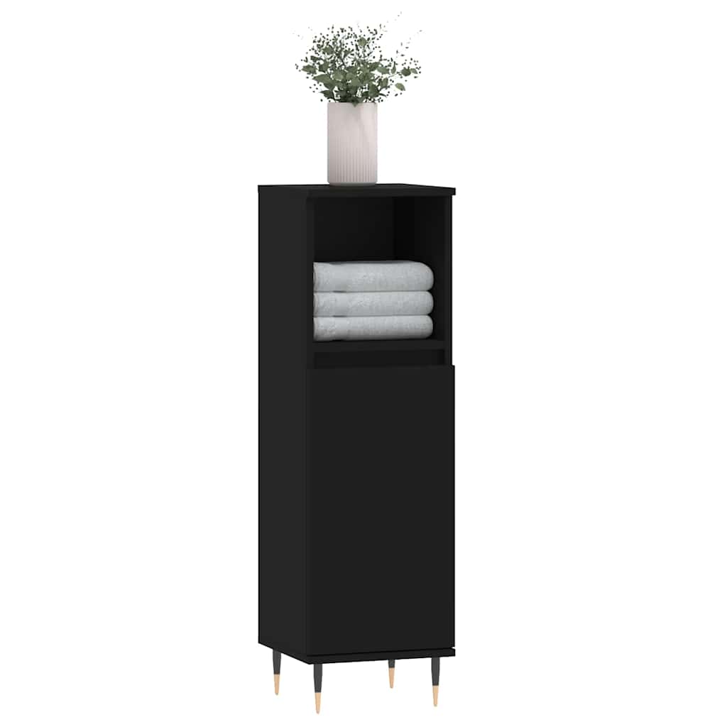 badeværelsesskab 30x30x100 cm konstrueret træ sort