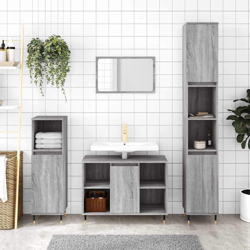 Badeværelsesskab 30×30×100 cm - grå sonoma-eg, konstrueret træ
