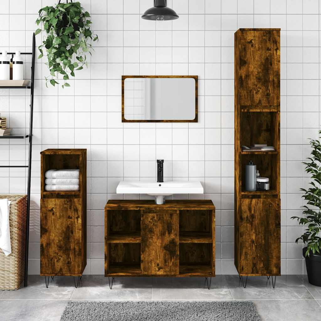 Badeværelsesskab 30x30x100 Cm Konstrueret Træ Egetræ - Røget eg