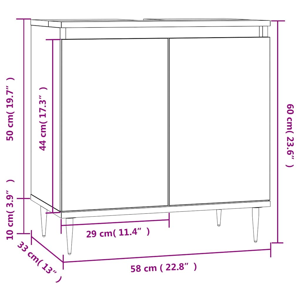 badeværelsesskab 58x33x60 cm konstrueret træ hvid højglans