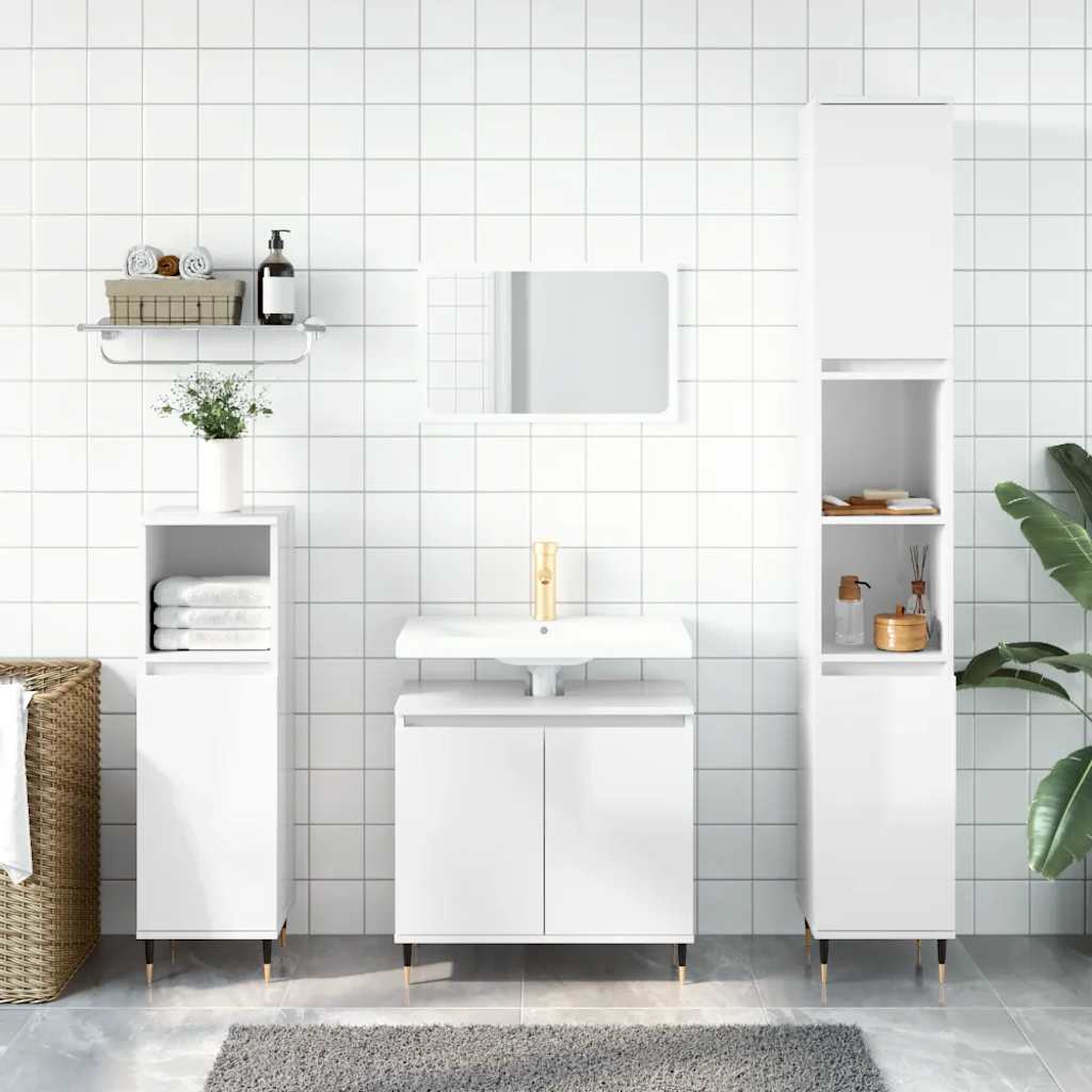 badeværelsesskab 58x33x60 cm konstrueret træ hvid højglans