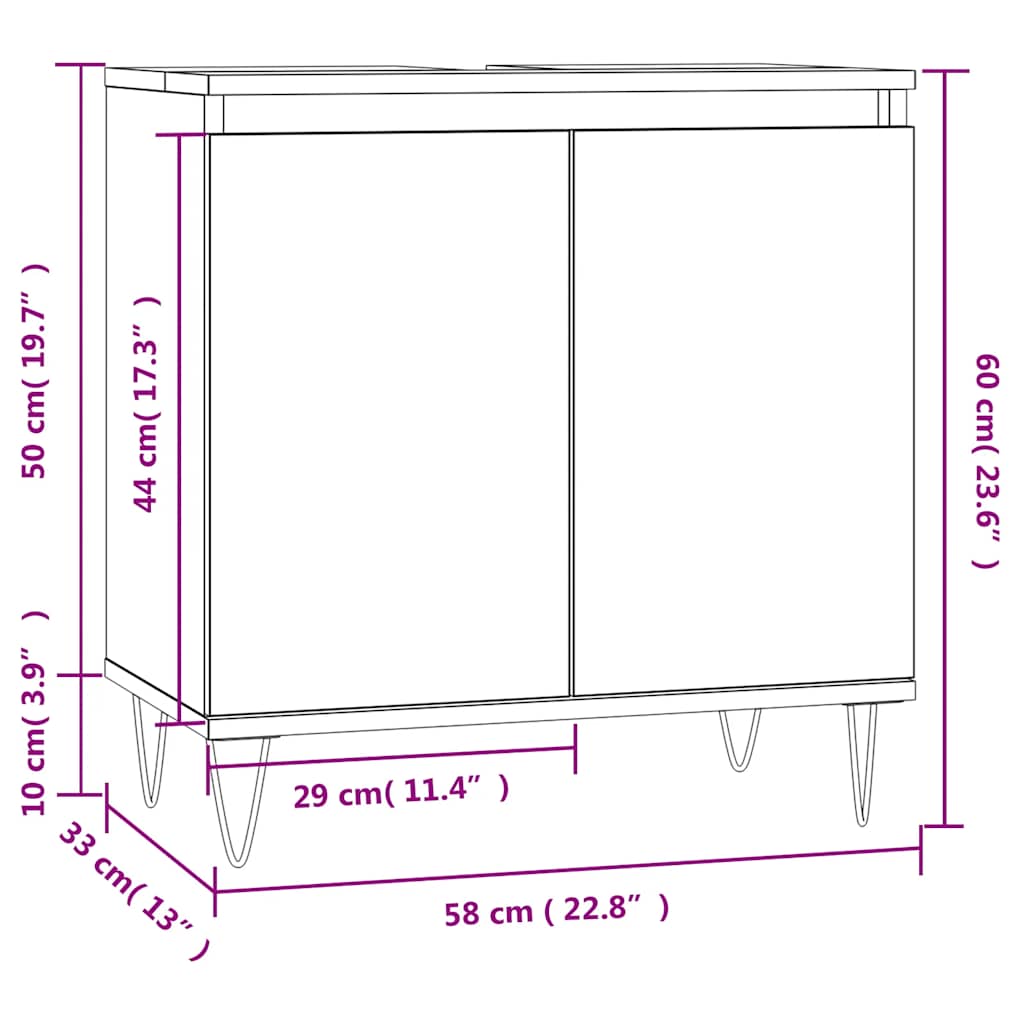 badeværelsesskab 58x33x60 cm konstrueret træ betongrå