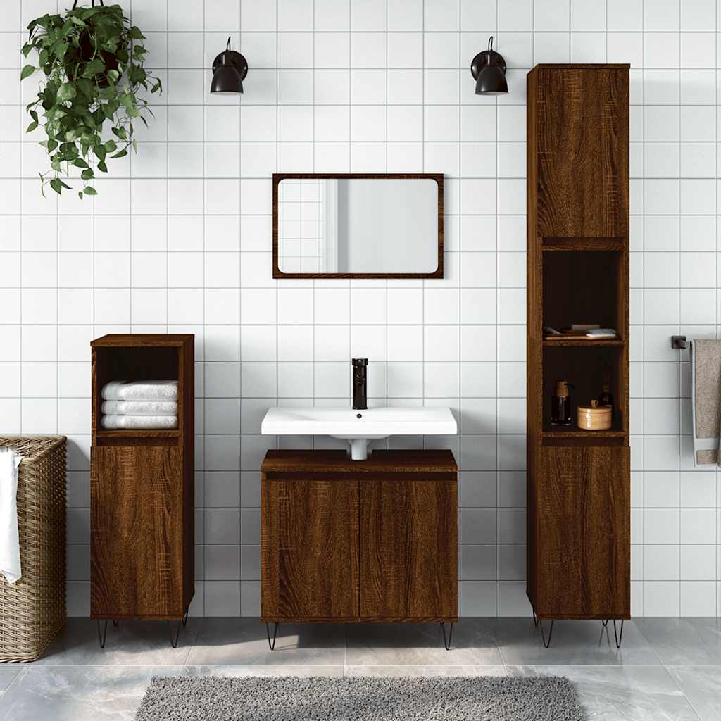 Badeværelsesskab 58×33×60 cm - konstrueret træ, brun egetræsfarve