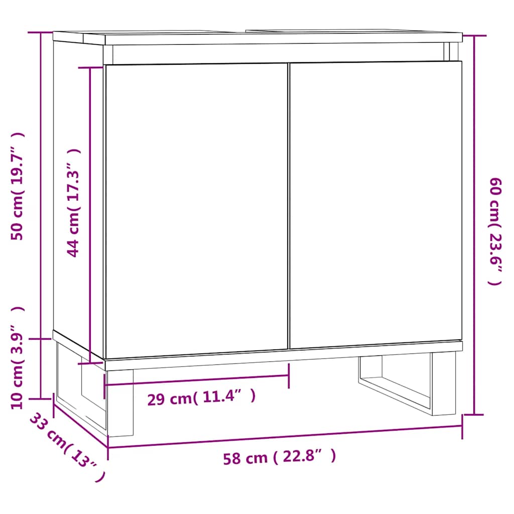 badeværelsesskab 58x33x60 cm konstrueret træ grå sonoma-eg