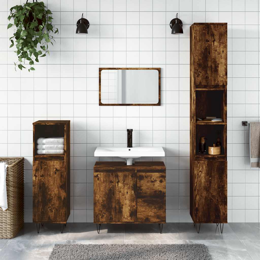 Badeværelsesskab 65×33×60 cm i konstrueret træ - røget egetræ