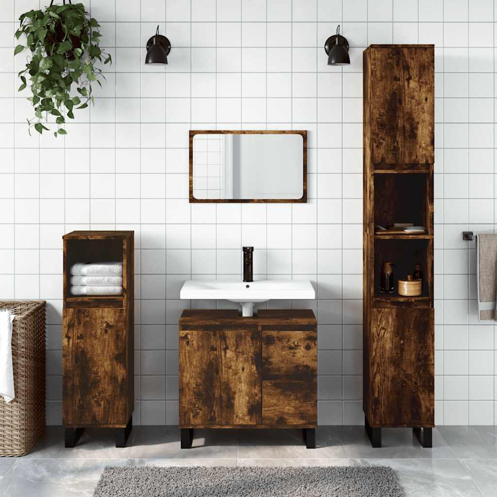 badeværelsesskab 65x33x60 cm konstrueret træ røget egetræ billede
