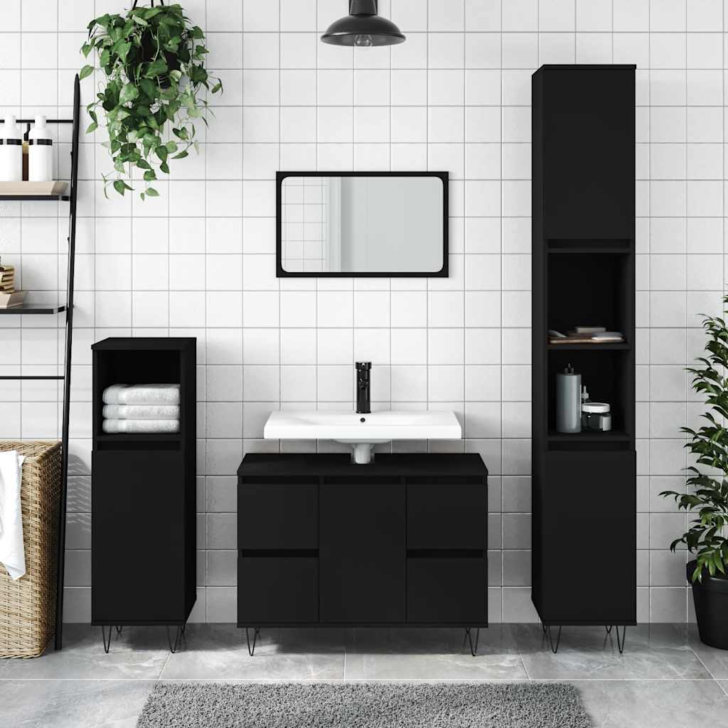badeværelsesskab 80x33x60 cm konstrueret træ sort billede