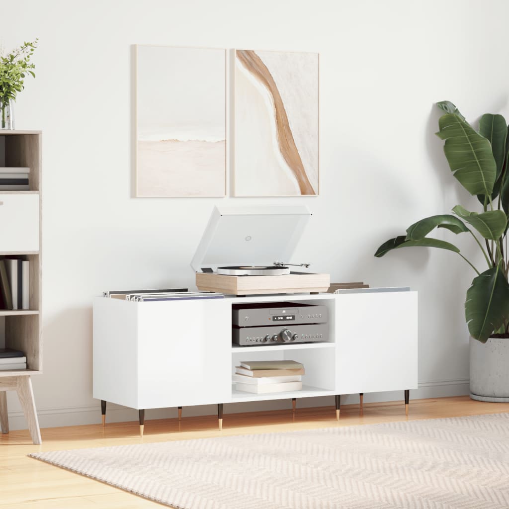 vinylskab 121x38x48 cm konstrueret træ hvid højglans