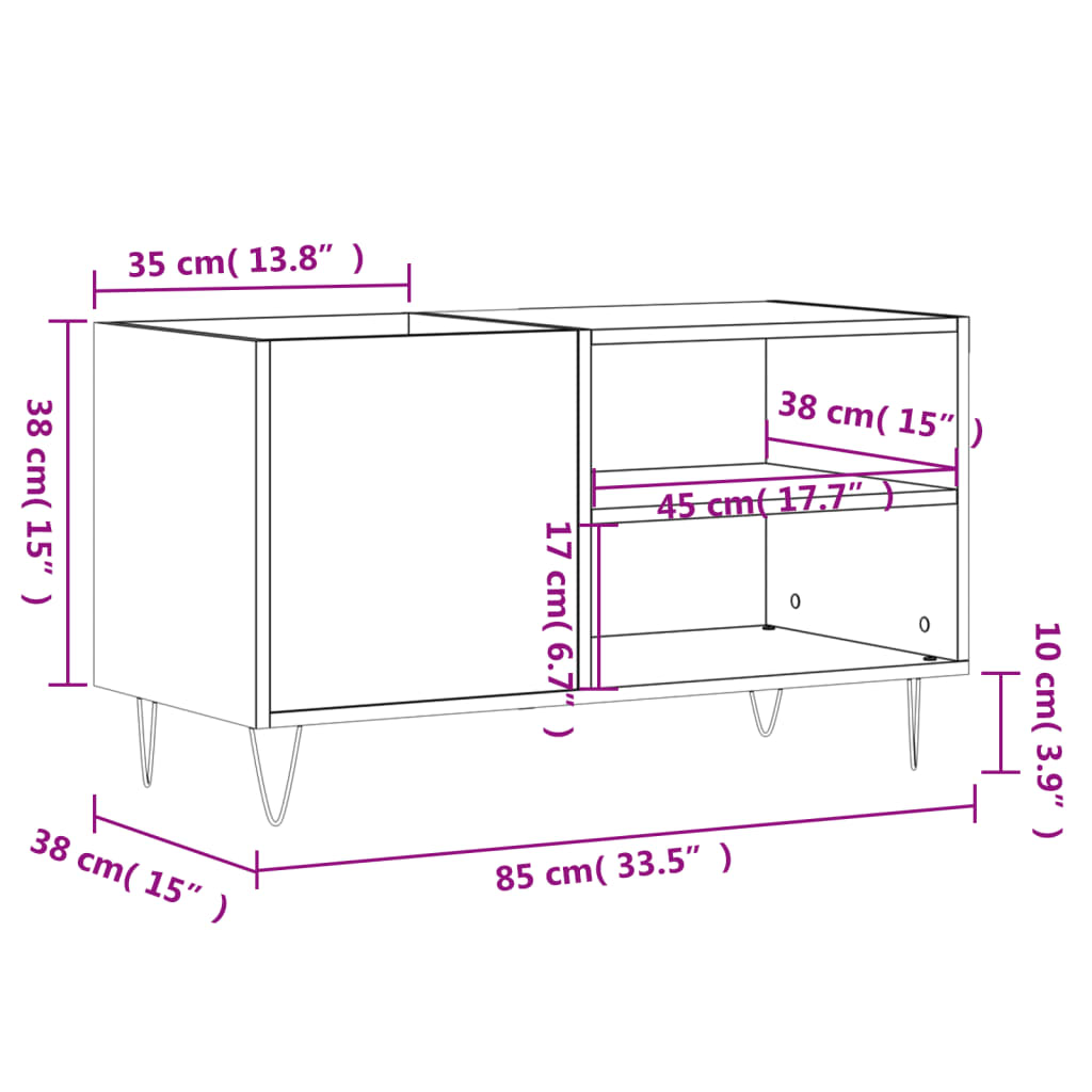 vinylskab 85x38x48 cm konstrueret træ sort