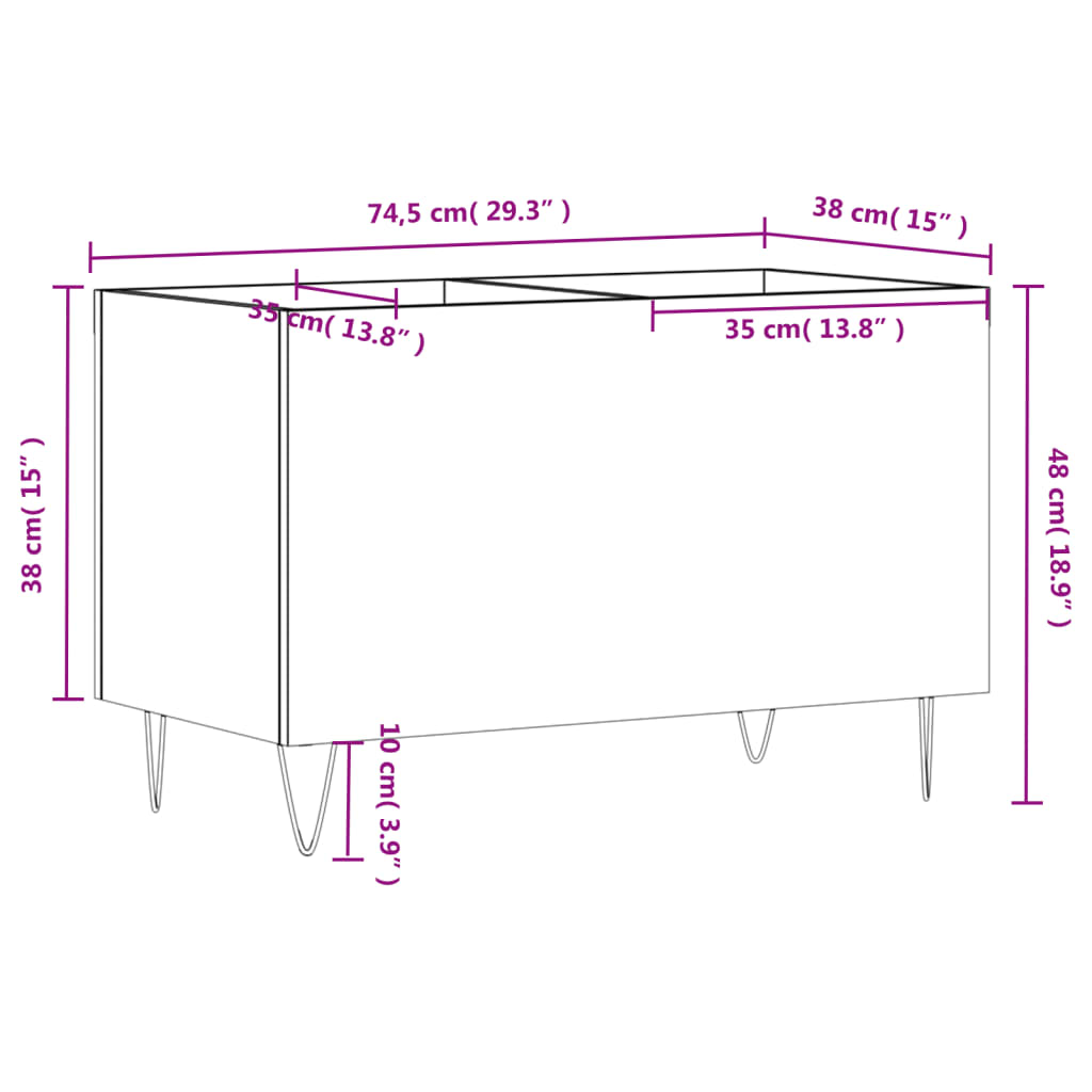 vinylskab 74,5x38x48 cm konstrueret træ hvid højglans