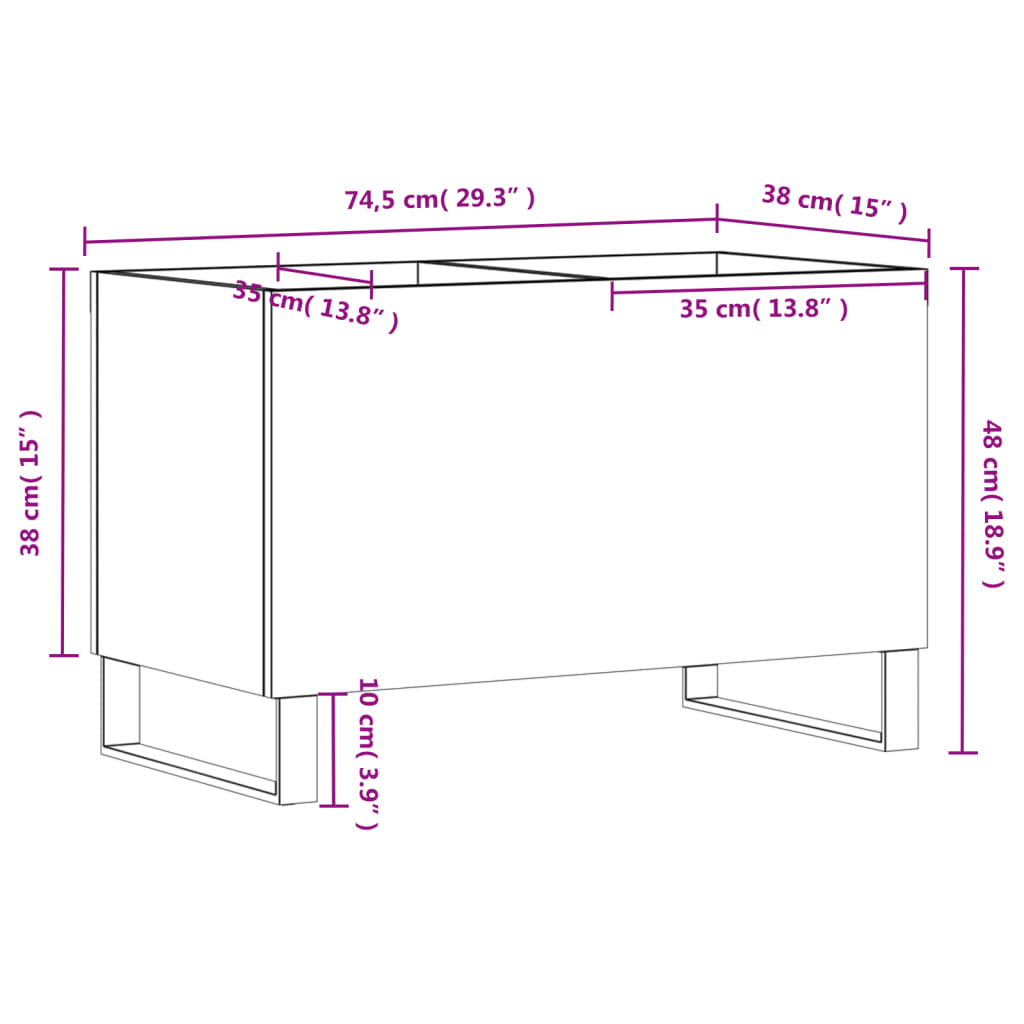 vinylskab 74,5x38x48 cm konstrueret træ sort