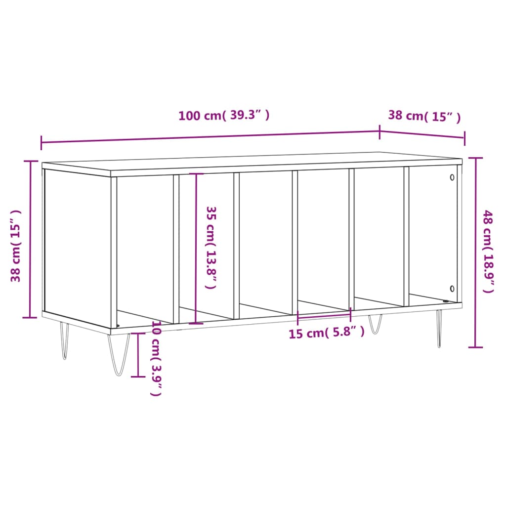 vinylskab 100x38x48 cm konstrueret træ røget egetræsfarve